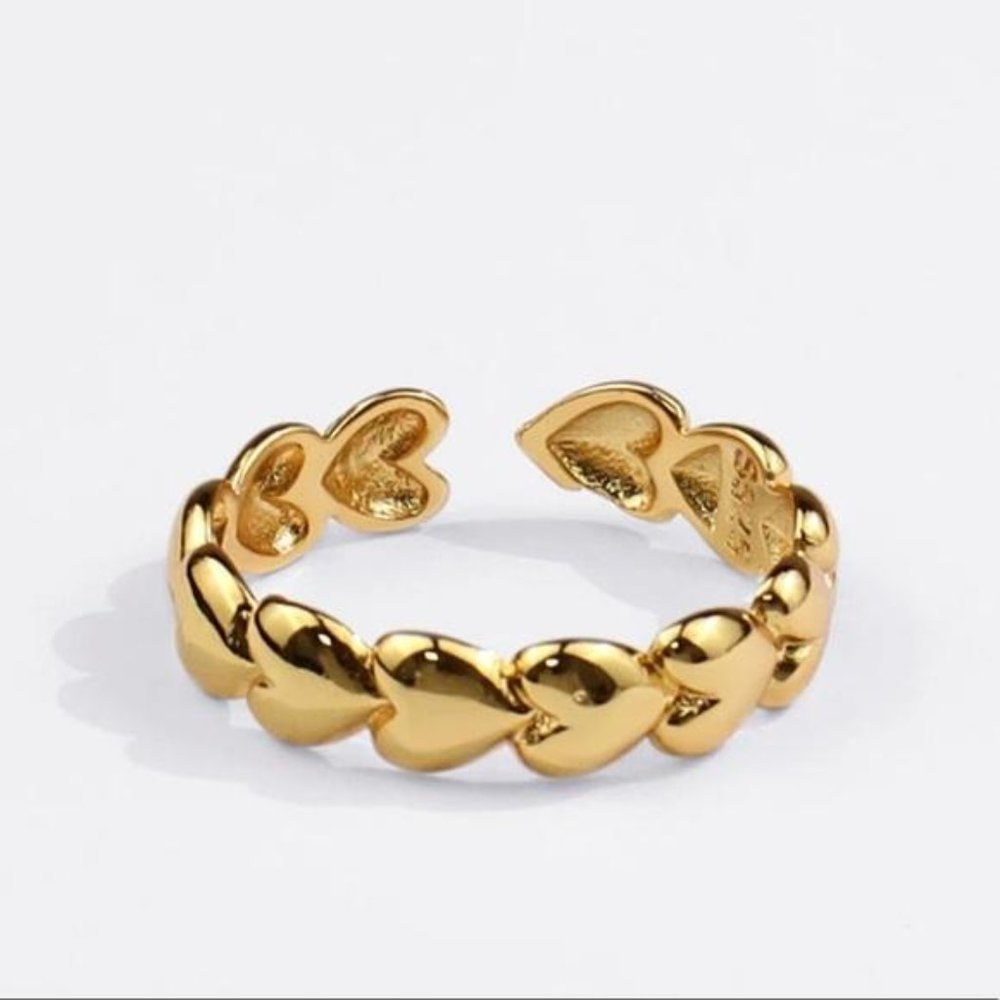 NEW 18K GOLD ADJUSTABLE HEART CONNECTING ADJUSTABLE RING - Picture 2 of 5